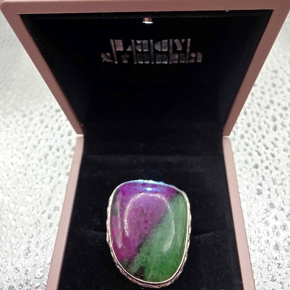 Natural Ruby Zoisite Gemstone Set In Sterling Sil… - image 1